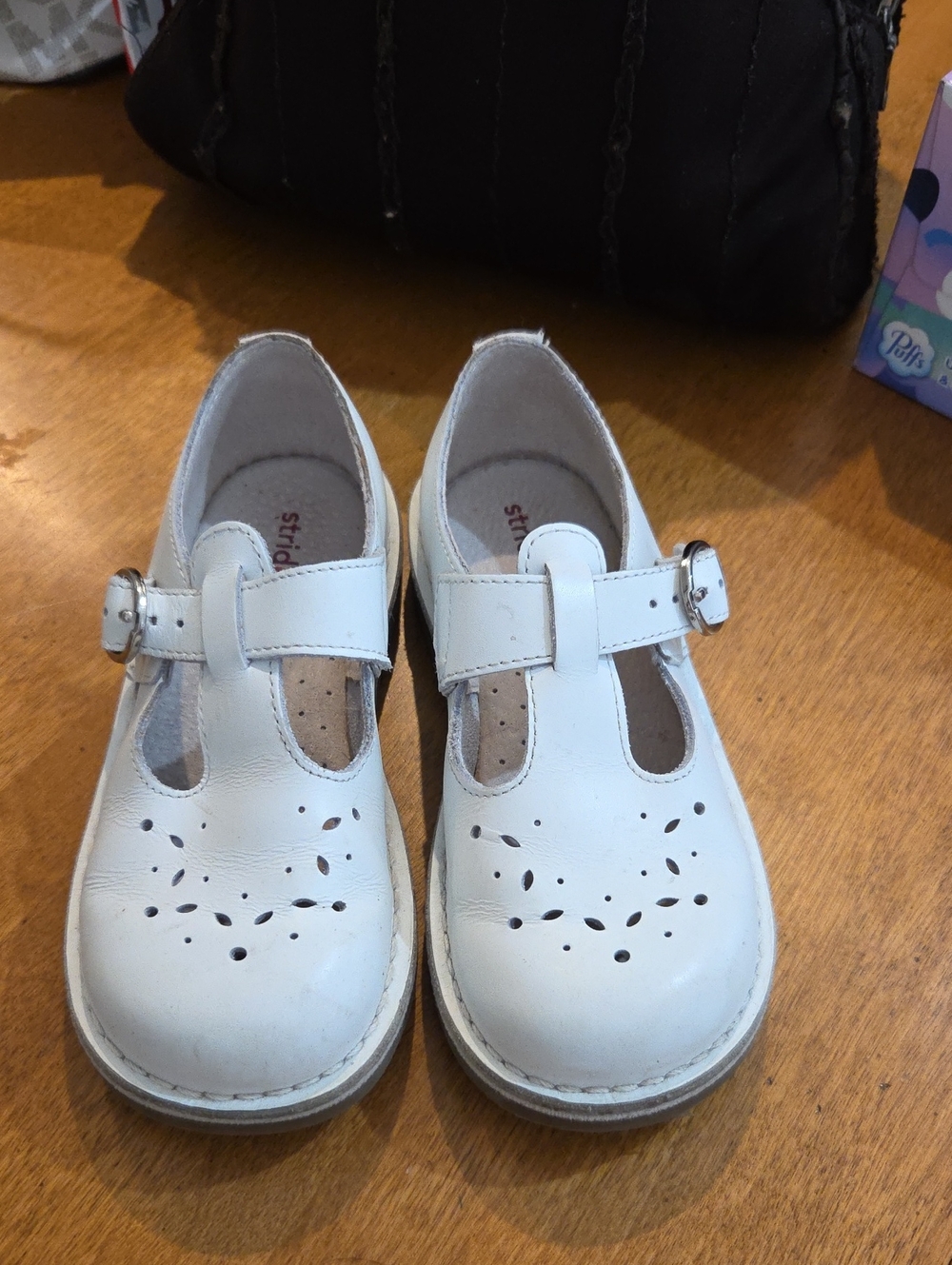 Vintage Stride Rite White Girls' T-Strap Leather Dress Shoes Toddler Size 12 M